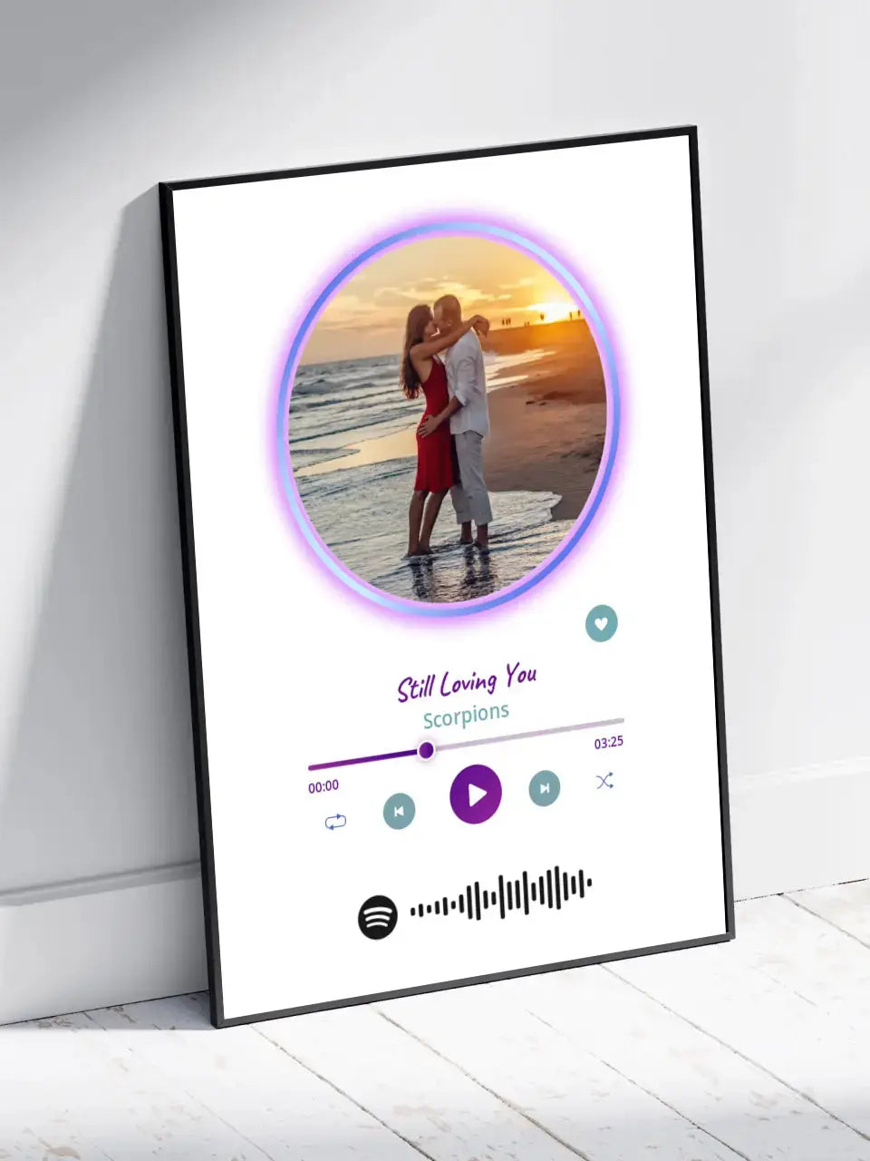 Personalizuotas Spotify muzikos grotuvo įrėmintas plakatas su jūsų nuotrauka, daina ir spotify kodu Posteris(Plakatas) - dovanokis.lt
