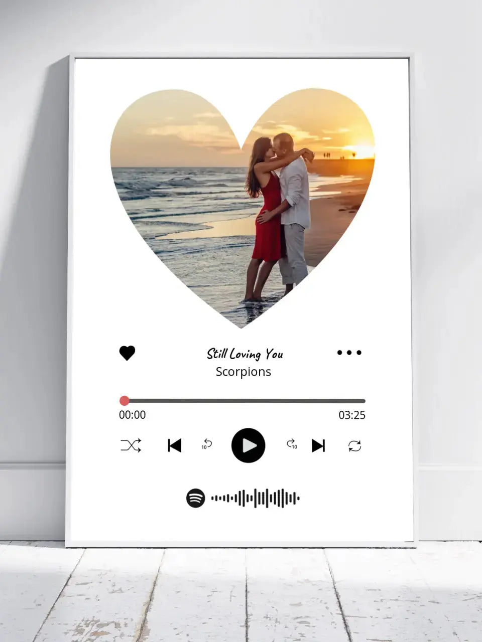Personalizuotas Spotify muzikos grotuvo įrėmintas plakatas su jūsų nuotrauka širdelės formos, daina ir spotify kodu Posteris(Plakatas) - dovanokis.lt