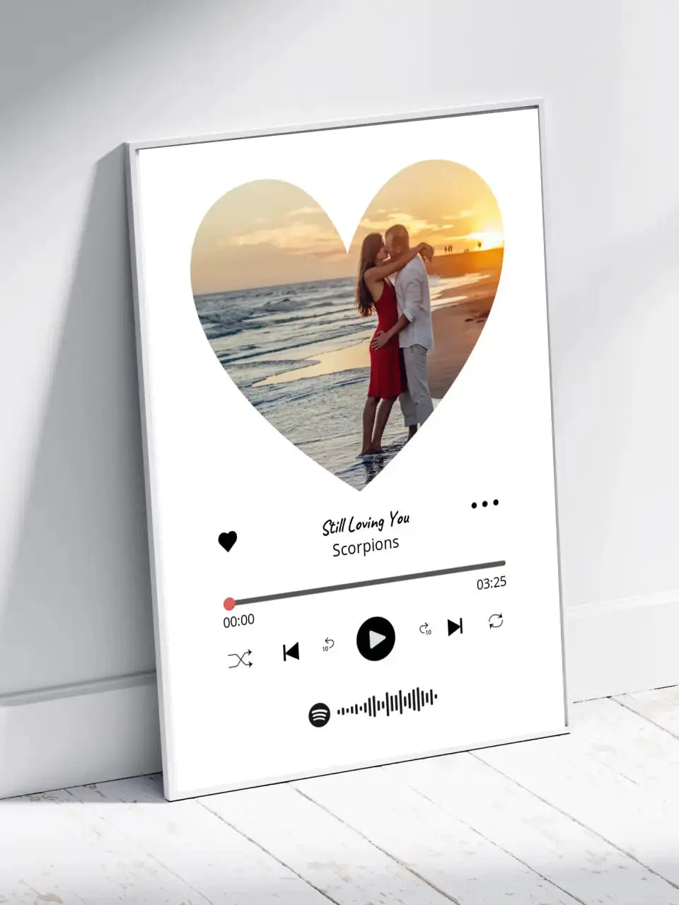 Personalizuotas Spotify muzikos grotuvo įrėmintas plakatas su jūsų nuotrauka širdelės formos, daina ir spotify kodu Posteris(Plakatas) - dovanokis.lt