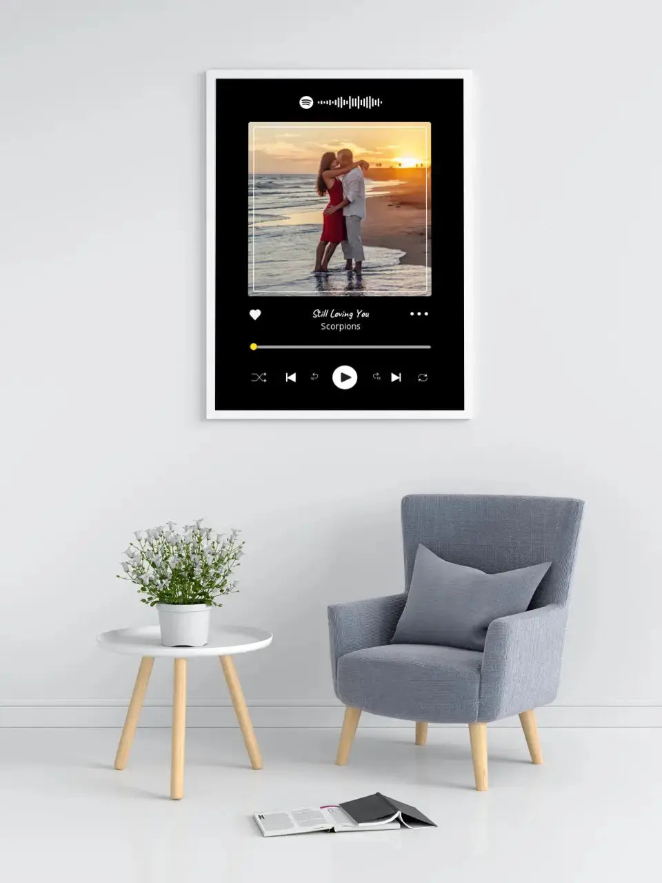Personalizuotas Spotify muzikos grotuvo įrėmintas plakatas su jūsų nuotrauka, daina ir spotify kodu Posteris(Plakatas) - dovanokis.lt