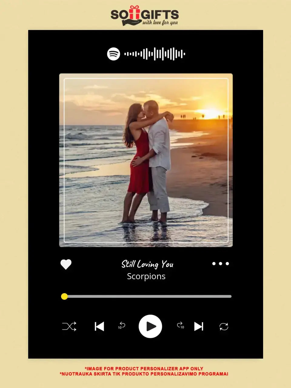 Personalizuotas Spotify muzikos grotuvas ant drobės su jūsų nuotrauka, daina ir spotify kodu Drobe - dovanokis.lt