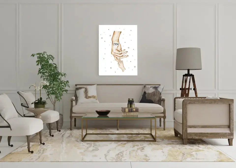 Personalizuota "Mama ir 1-4 vaikai susikibę už rankų" iliustracija ant drobės, Motinos Rankos, Naujagimio iliustracija, Menas, Laikydami rankas, Šeimos rankos Drobe - dovanokis.lt