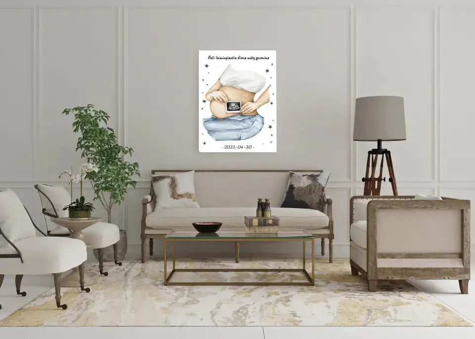 Personalizuota nėščiųjų echoskopijos tyrimo iliustracija su nuotrauką ant drobės, Nėščiųjų ultragarsas, Kūdikių kambario dekoras, Vaisiaus ultragarsinis vaizdas, nauja dovana tėvams Drobe - dovanokis.lt
