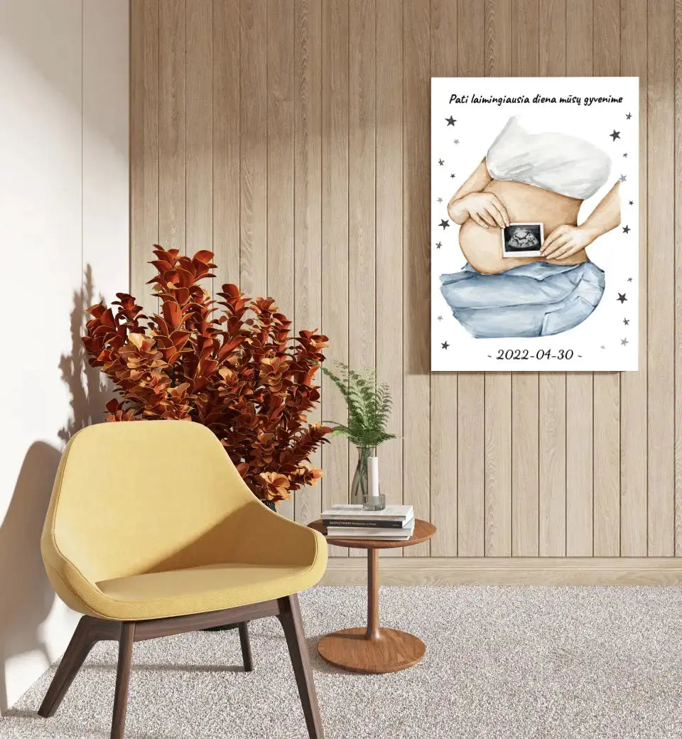 Personalizuota nėščiųjų echoskopijos tyrimo iliustracija su nuotrauką ant drobės, Nėščiųjų ultragarsas, Kūdikių kambario dekoras, Vaisiaus ultragarsinis vaizdas, nauja dovana tėvams Drobe - dovanokis.lt