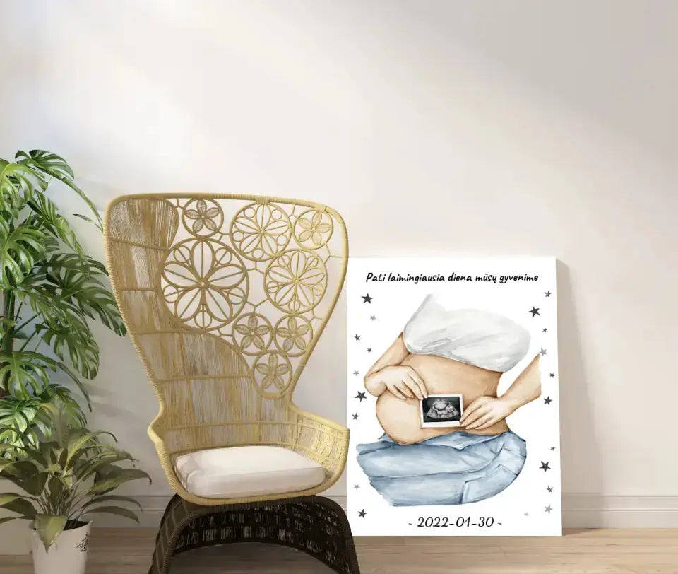 Personalizuota nėščiųjų echoskopijos tyrimo iliustracija su nuotrauką ant drobės, Nėščiųjų ultragarsas, Kūdikių kambario dekoras, Vaisiaus ultragarsinis vaizdas, nauja dovana tėvams Drobe - dovanokis.lt