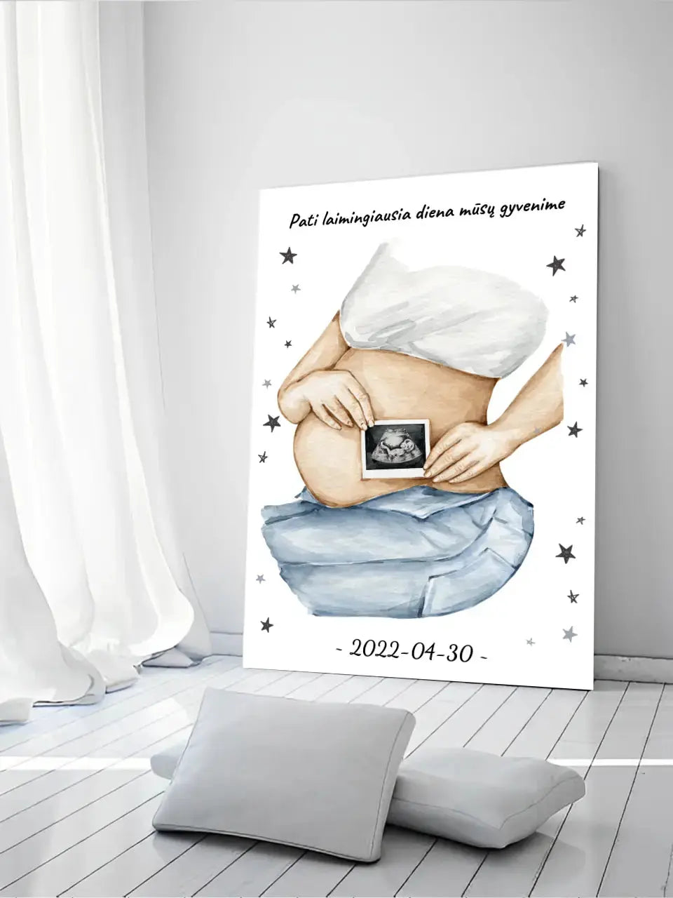 Personalizuota nėščiųjų echoskopijos tyrimo iliustracija su nuotrauką ant drobės, Nėščiųjų ultragarsas, Kūdikių kambario dekoras, Vaisiaus ultragarsinis vaizdas, nauja dovana tėvams Drobe - dovanokis.lt