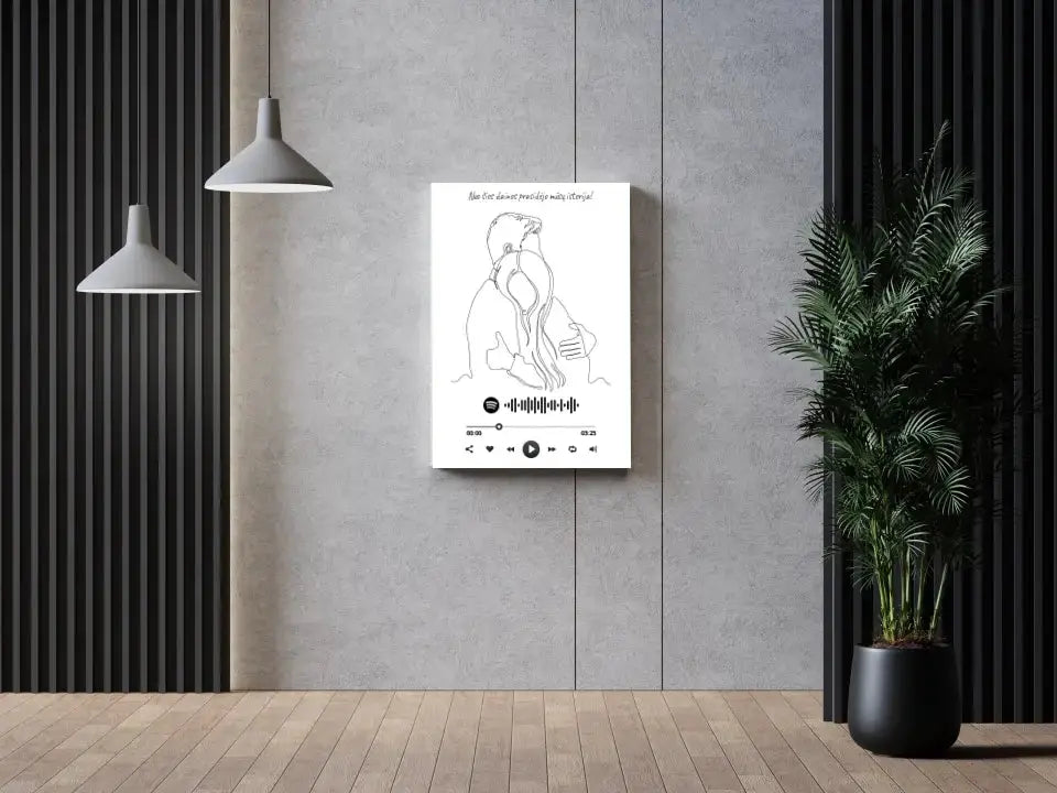 Personalizuotas Spotify muzikos grotuvas ant drobės, šilti apkabinimai iliustracija, su jūsų spotify kodu Drobe - dovanokis.lt