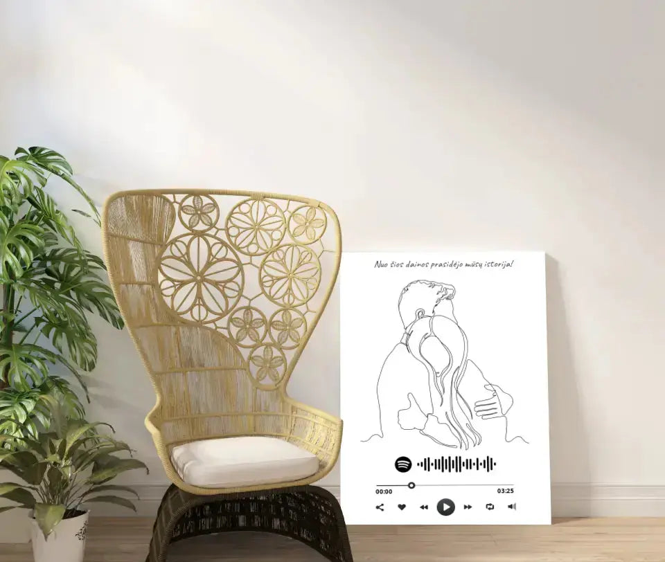 Personalizuotas Spotify muzikos grotuvas ant drobės, šilti apkabinimai iliustracija, su jūsų spotify kodu Drobe - dovanokis.lt