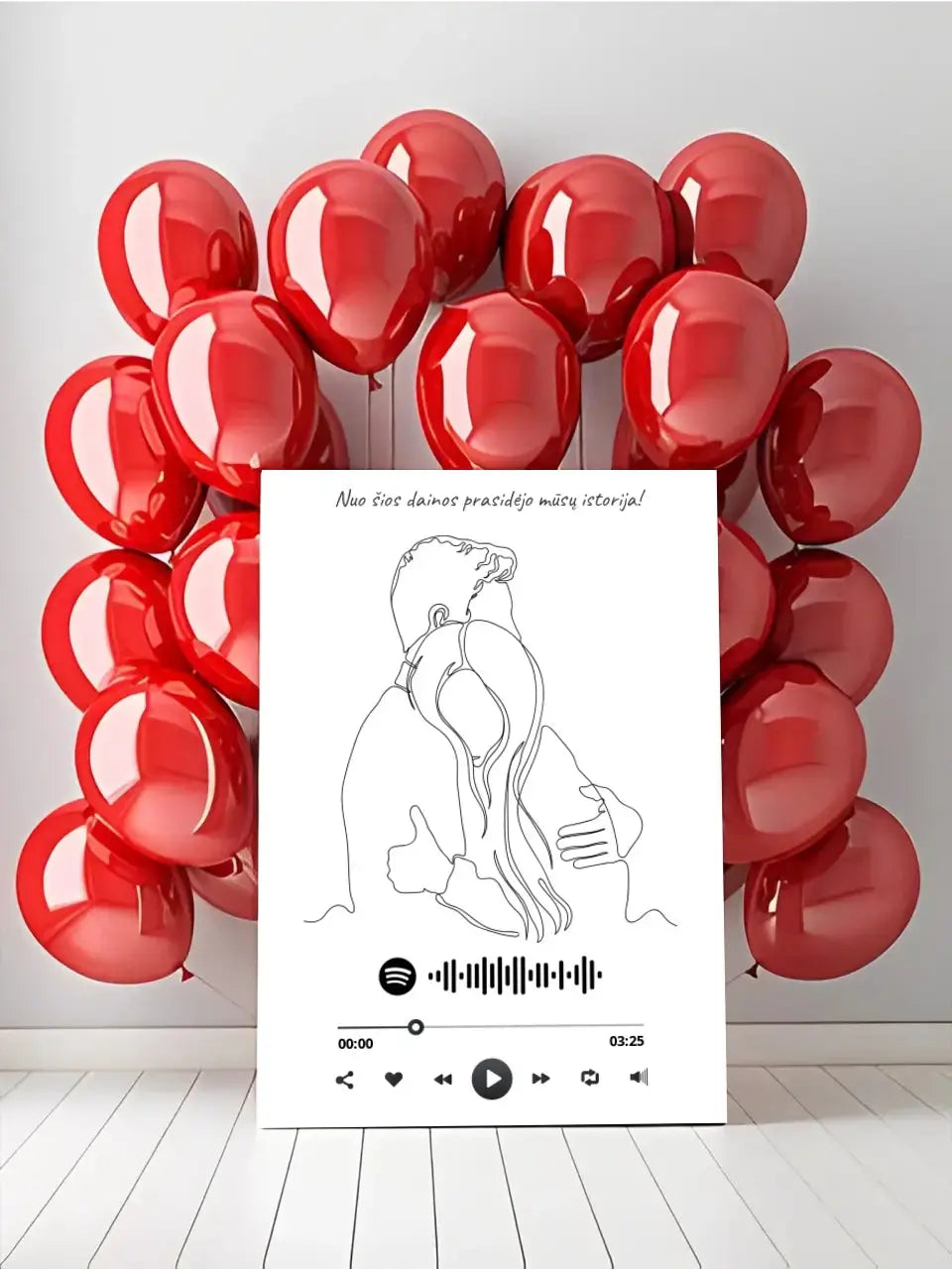 Personalizuotas Spotify muzikos grotuvas ant drobės, šilti apkabinimai iliustracija, su jūsų spotify kodu Drobe - dovanokis.lt