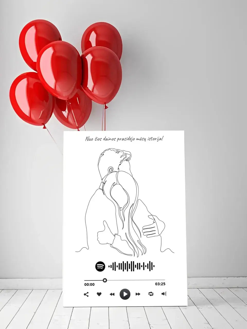 Personalizuotas Spotify muzikos grotuvas ant drobės, šilti apkabinimai iliustracija, su jūsų spotify kodu Drobe - dovanokis.lt