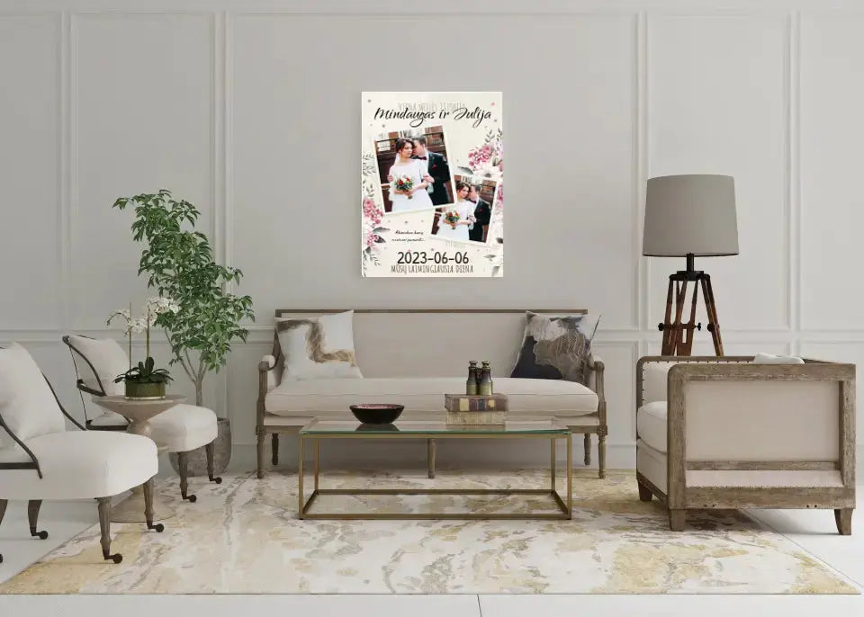 Personalizuotas vestuvinis spaudinys ant drobės, viena meilės istorija Drobe - dovanokis.lt