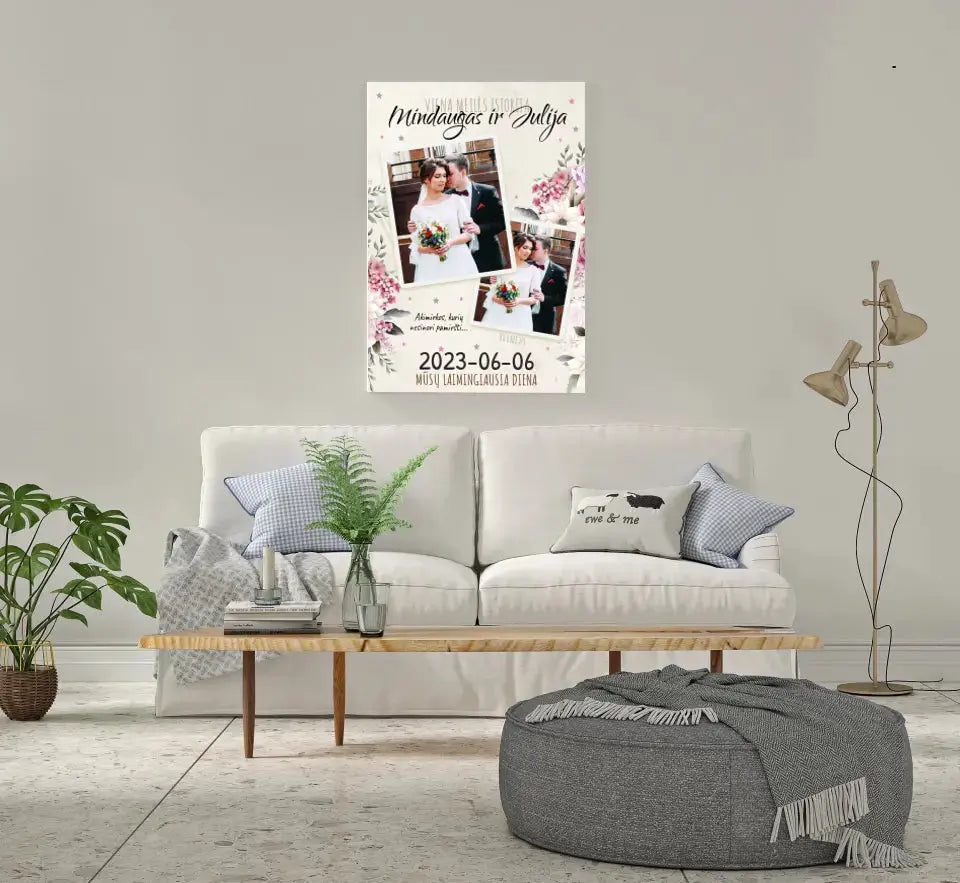 Personalizuotas vestuvinis spaudinys ant drobės, viena meilės istorija Drobe - dovanokis.lt