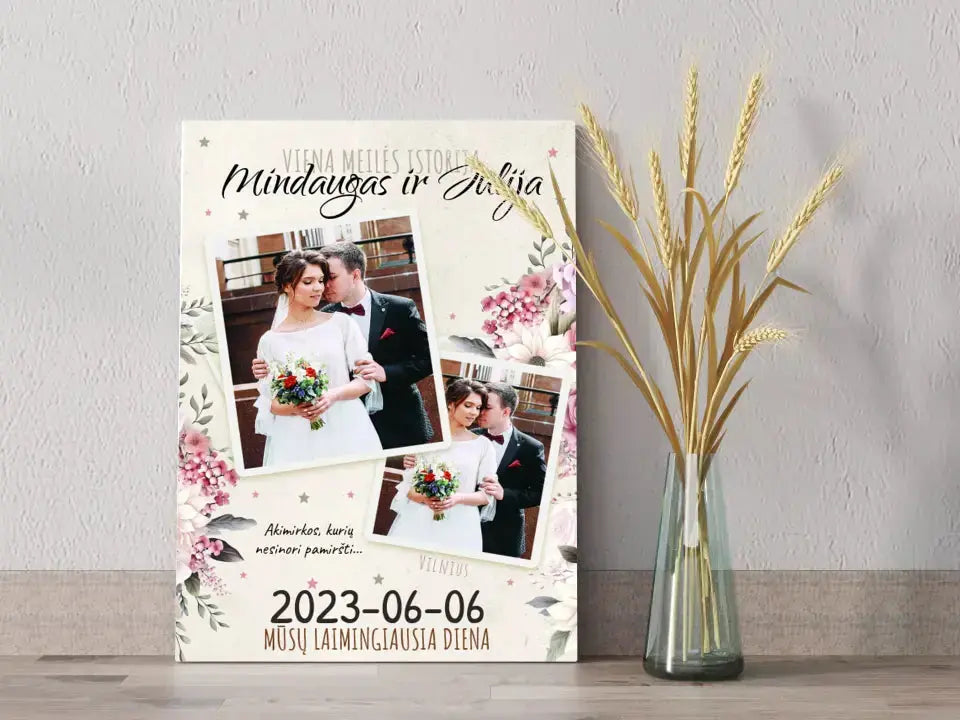 Personalizuotas vestuvinis spaudinys ant drobės, viena meilės istorija Drobe - dovanokis.lt