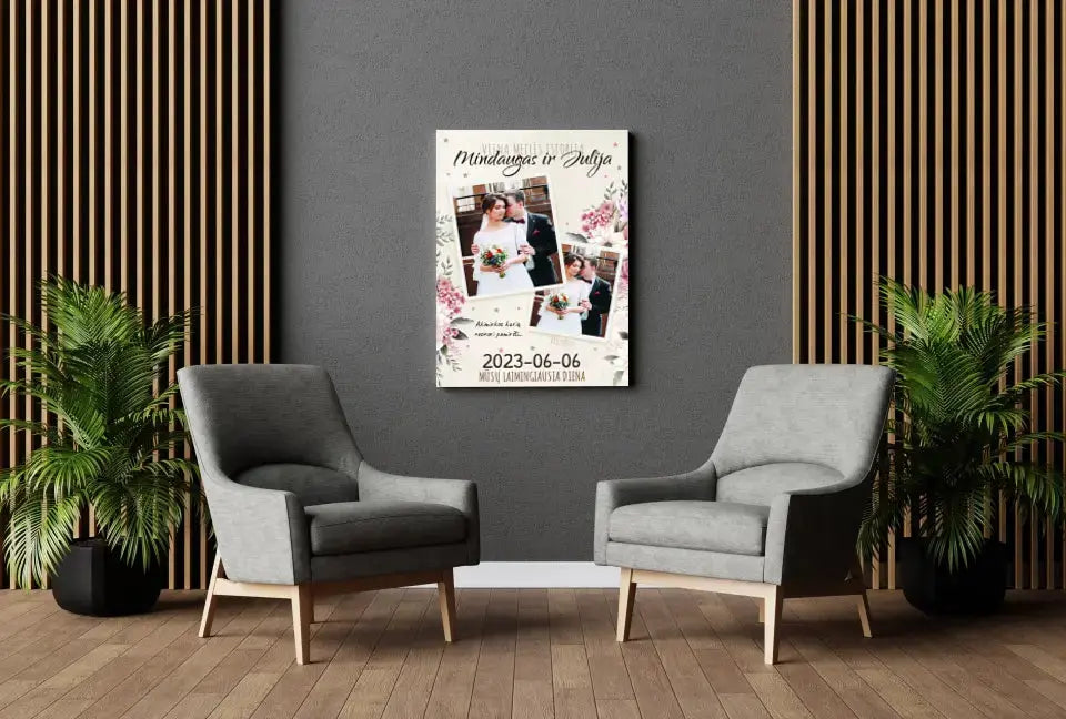 Personalizuotas vestuvinis spaudinys ant drobės, viena meilės istorija Drobe - dovanokis.lt