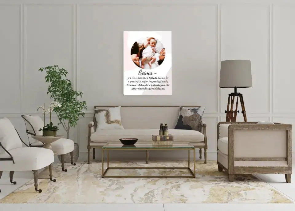 Personalizuotas šeimos iliustracijos spaudinys, su jūsų nuotrauka Drobe - dovanokis.lt