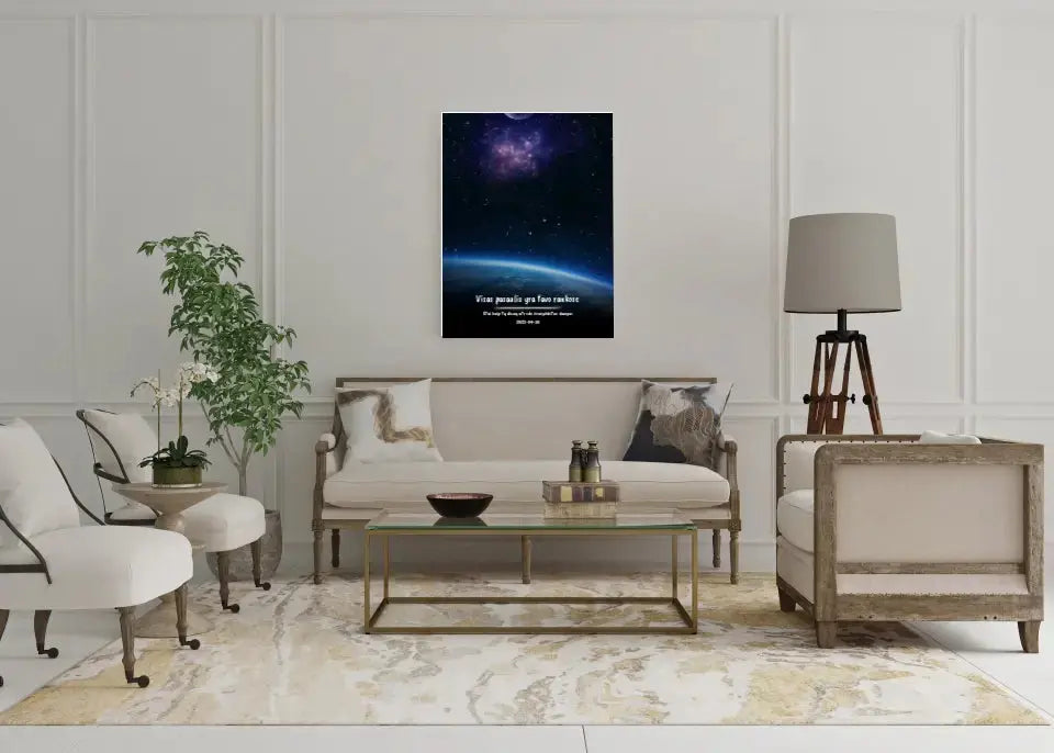 Personalizuotas viso spektro žvaigždžių žemėlapis ant drobės, žemės mėlynas šešėlis Drobe - dovanokis.lt