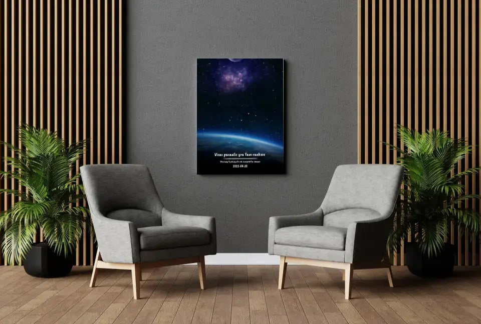 Personalizuotas viso spektro žvaigždžių žemėlapis ant drobės, žemės mėlynas šešėlis Drobe - dovanokis.lt