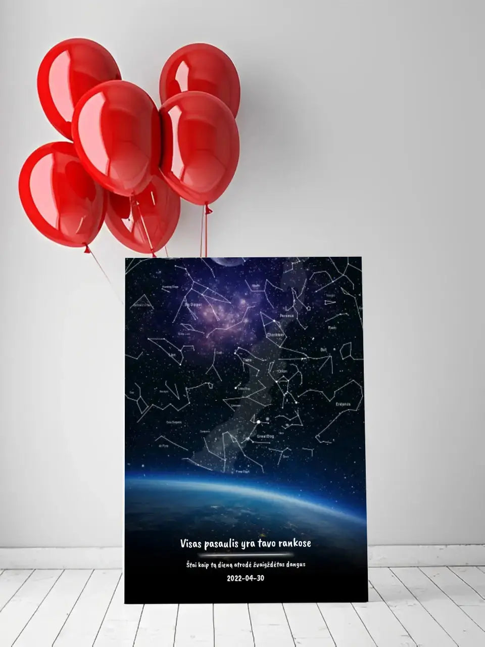 Personalizuotas viso spektro žvaigždžių žemėlapis ant drobės, žemės mėlynas šešėlis Drobe - dovanokis.lt