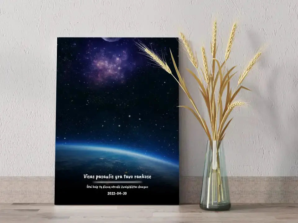 Personalizuotas viso spektro žvaigždžių žemėlapis ant drobės, žemės mėlynas šešėlis Drobe - dovanokis.lt