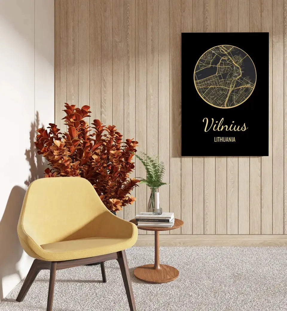 Personalizuotas auksinis, sidabrinis, bronzinis spaudinys ant drobės su jūsų buvimo vieta Drobe - dovanokis.lt