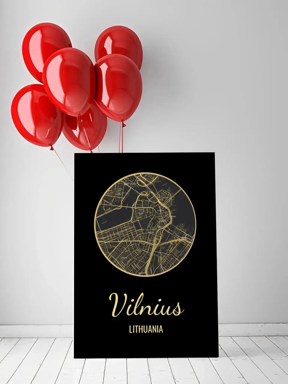 Personalizuotas auksinis, sidabrinis, bronzinis spaudinys ant drobės su jūsų buvimo vieta Drobe - dovanokis.lt