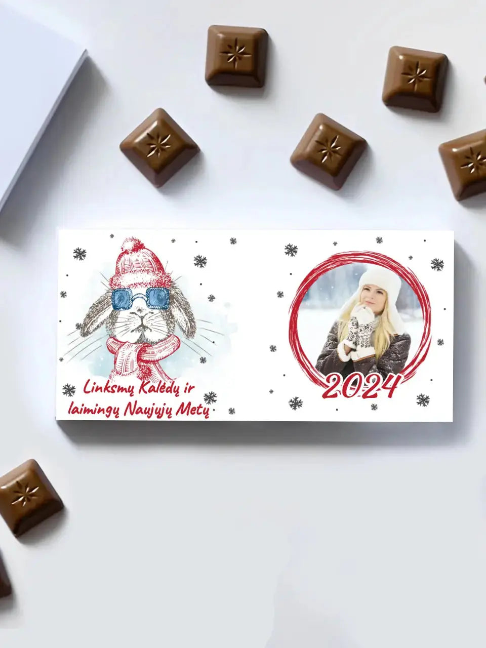 Personalizuotas "Kalėdinis dizainas 13“ šokoladas su jūsų nuotrauka TeeInBlue