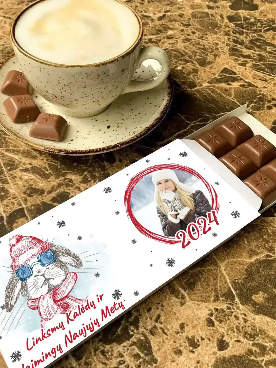 Personalizuotas "Kalėdinis dizainas 13“ šokoladas su jūsų nuotrauka TeeInBlue