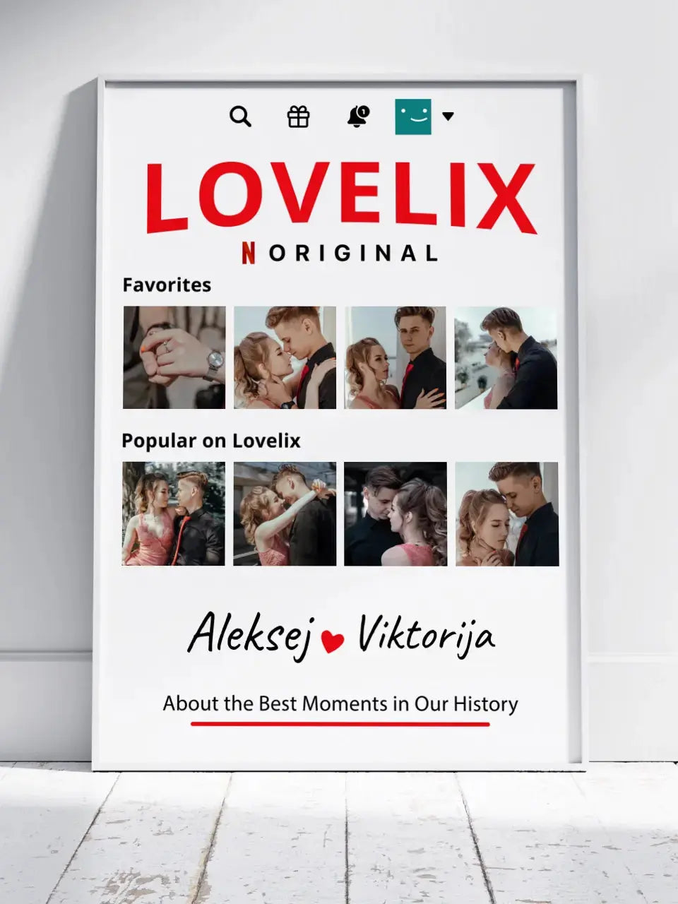 Personalizuotas "Lovelix" dizaino įrėmintas plakatas su jūsų nuotraukomis ir vardais Posteris(Plakatas) - dovanokis.lt