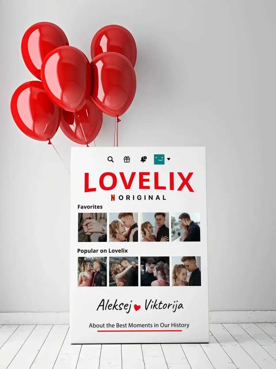 Personalizuotas "Lovelix" dizaino kūrinys ant drobės su jūsų nuotraukomis ir vardais Drobe - dovanokis.lt