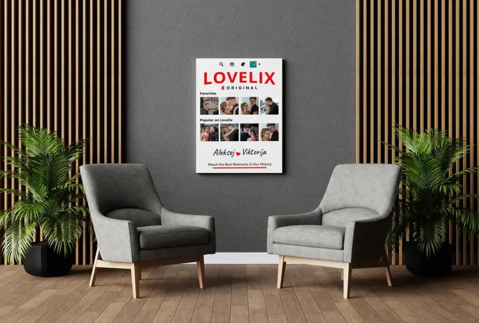 Personalizuotas "Lovelix" dizaino kūrinys ant drobės su jūsų nuotraukomis ir vardais Drobe - dovanokis.lt