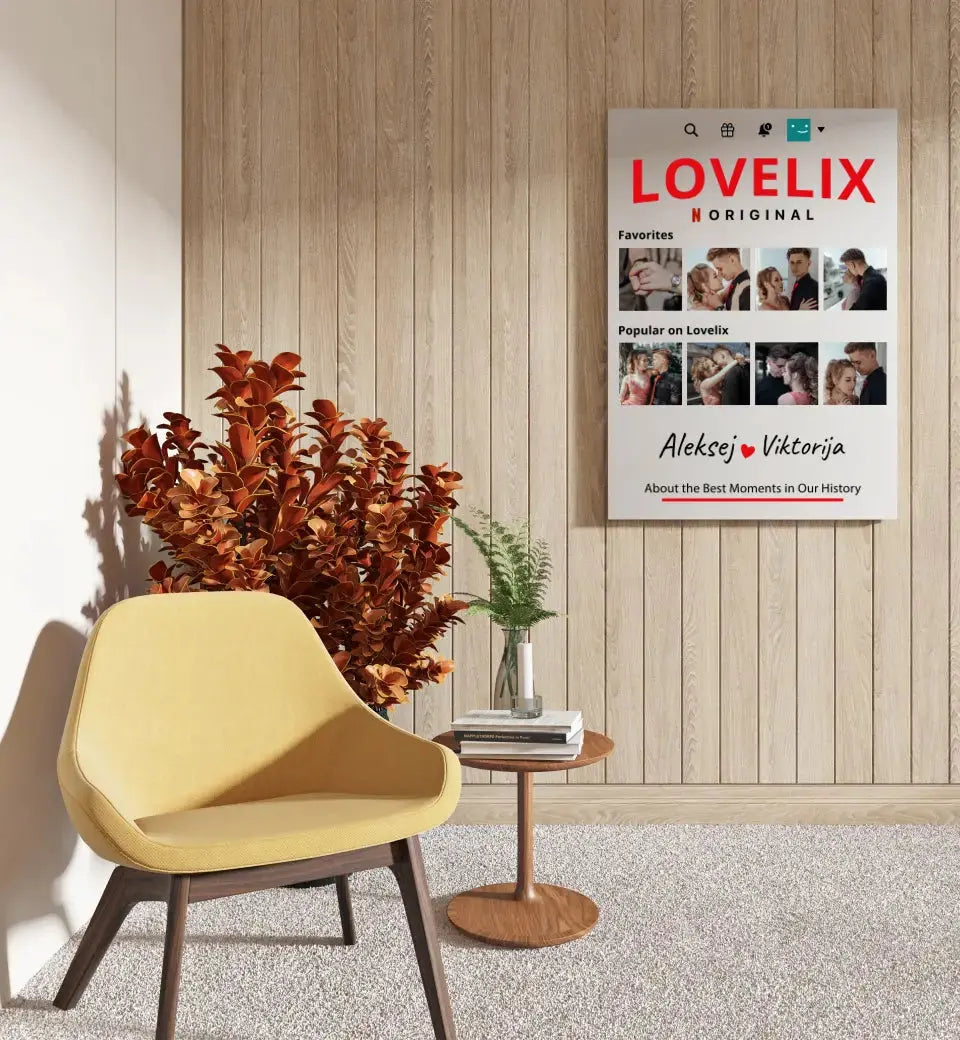 Personalizuotas "Lovelix" dizaino kūrinys ant drobės su jūsų nuotraukomis ir vardais Drobe - dovanokis.lt
