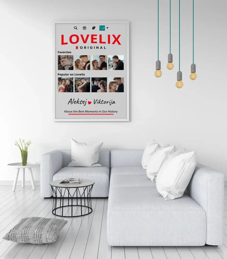 Personalizuotas "Lovelix" dizaino įrėmintas plakatas su jūsų nuotraukomis ir vardais Posteris(Plakatas) - dovanokis.lt