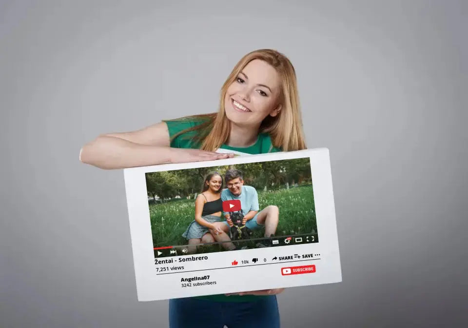 Personalizuotas "YouTube" dizaino kūrinys ant drobės su jūsų nuotrauka ir tekstais Drobe - dovanokis.lt