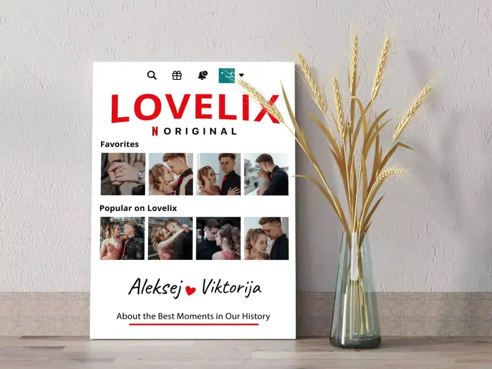 Personalizuotas "Lovelix" dizaino kūrinys ant drobės su jūsų nuotraukomis ir vardais Drobe - dovanokis.lt
