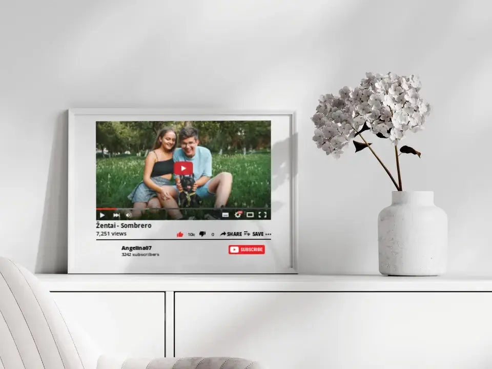 Personalizuotas "YouTube" dizaino įrėmintas plakatas su jūsų nuotrauka ir tekstu Poster - dovanokis.lt