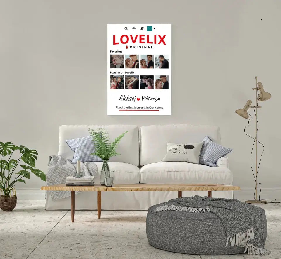 Personalizuotas "Lovelix" dizaino kūrinys ant drobės su jūsų nuotraukomis ir vardais Drobe - dovanokis.lt