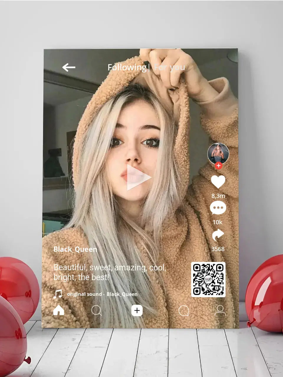 Personalizuotas "TikTok" dizaino kūrinys ant drobės su jūsų nuotrauka ir tekstais Drobe - dovanokis.lt