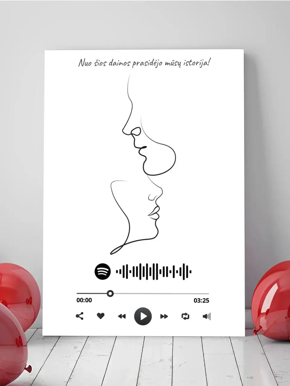 Personalizuotas Spotify muzikos grotuvas ant drobės su iliustracija, jūsų nuotrauka, daina ir spotify kodu Drobe - dovanokis.lt