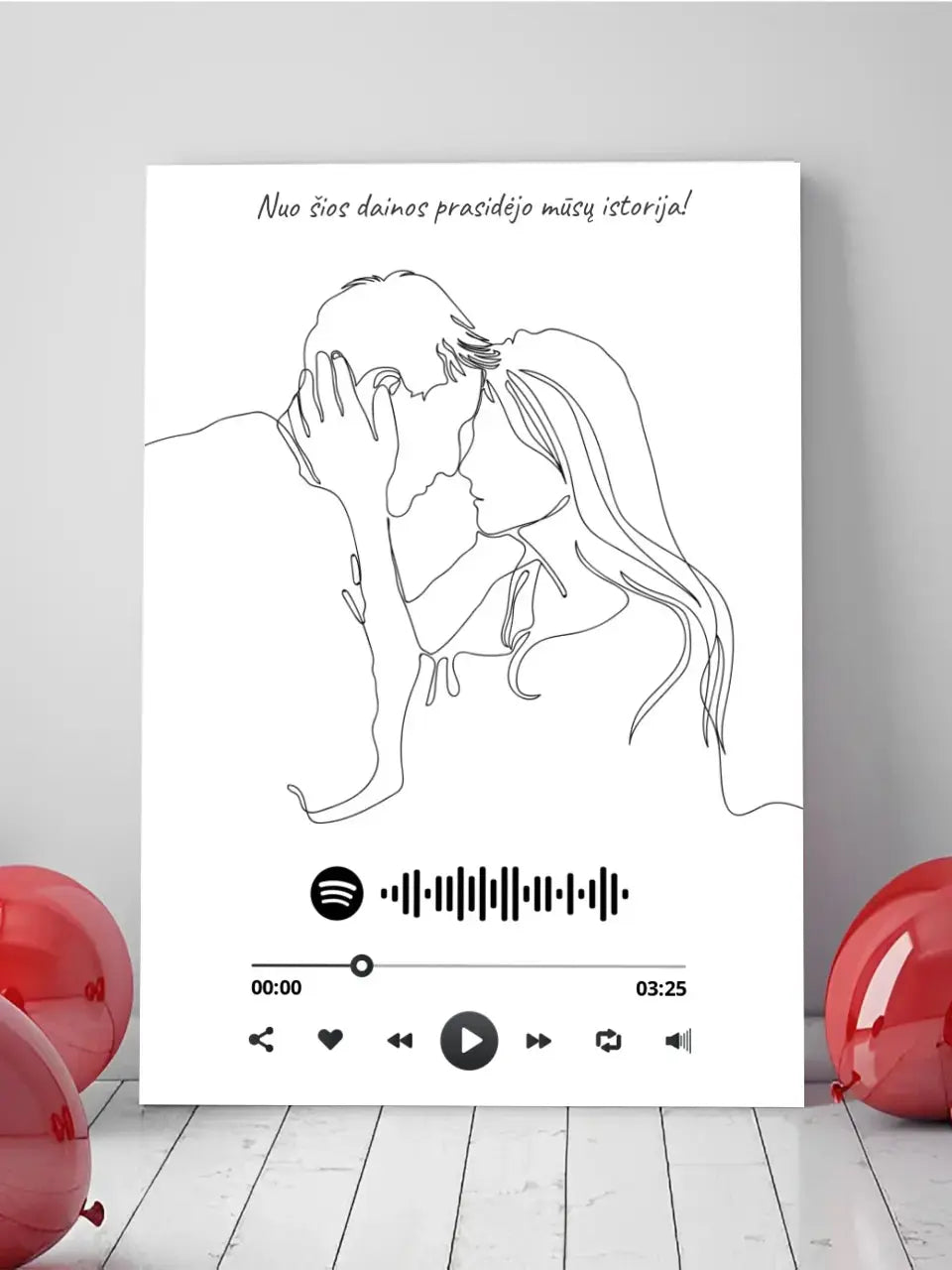 Personalizuotas Spotify muzikos grotuvas ant drobės su iliustracija, jūsų nuotrauka, daina ir spotify kodu Drobe - dovanokis.lt