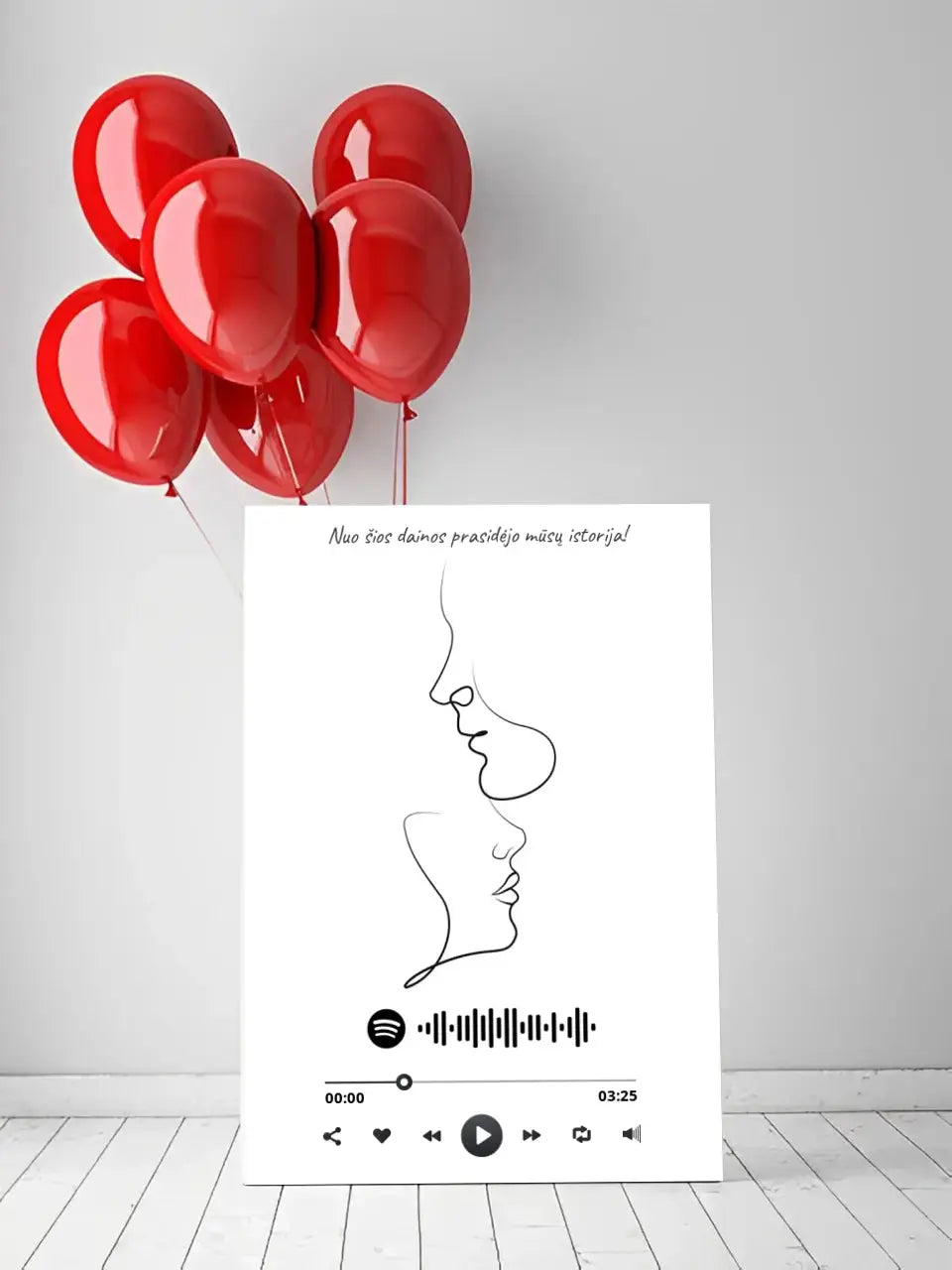 Personalizuotas Spotify muzikos grotuvas ant drobės su iliustracija, jūsų nuotrauka, daina ir spotify kodu Drobe - dovanokis.lt