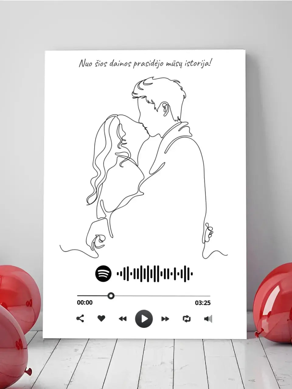 Personalizuotas Spotify muzikos grotuvas ant drobės su iliustracija, jūsų nuotrauka, daina ir spotify kodu Drobe - dovanokis.lt