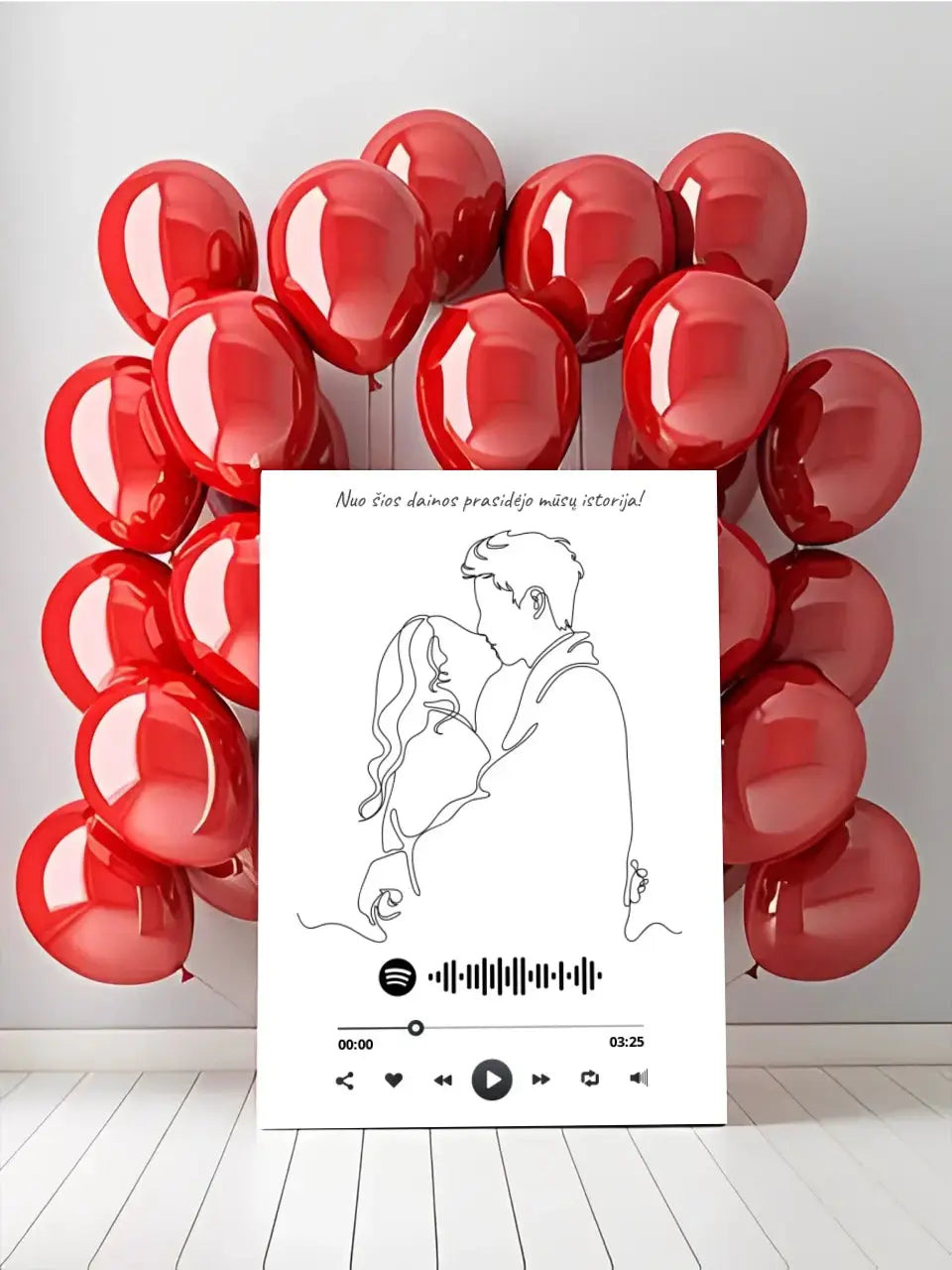 Personalizuotas Spotify muzikos grotuvas ant drobės su iliustracija, jūsų nuotrauka, daina ir spotify kodu Drobe - dovanokis.lt