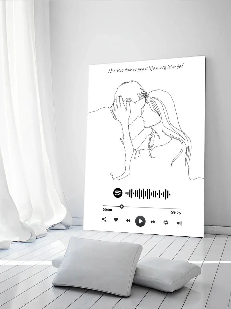 Personalizuotas Spotify muzikos grotuvas ant drobės su iliustracija, jūsų nuotrauka, daina ir spotify kodu Drobe - dovanokis.lt