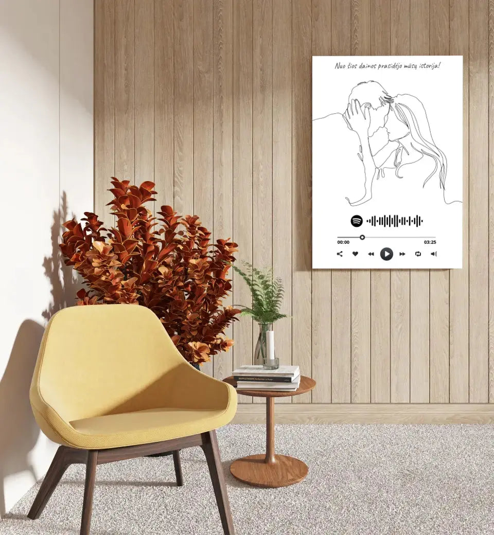 Personalizuotas Spotify muzikos grotuvas ant drobės su iliustracija, jūsų nuotrauka, daina ir spotify kodu Drobe - dovanokis.lt