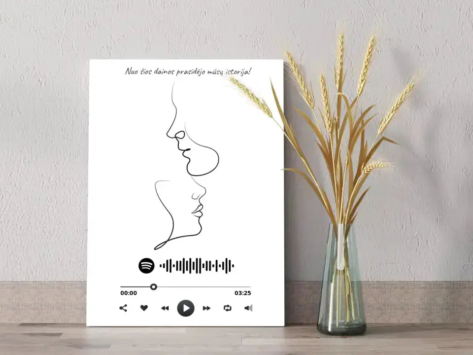 Personalizuotas Spotify muzikos grotuvas ant drobės su iliustracija, jūsų nuotrauka, daina ir spotify kodu Drobe - dovanokis.lt