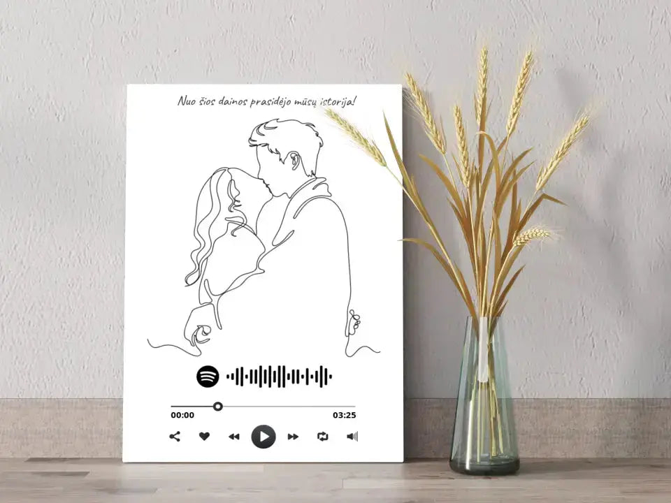 Personalizuotas Spotify muzikos grotuvas ant drobės su iliustracija, jūsų nuotrauka, daina ir spotify kodu Drobe - dovanokis.lt