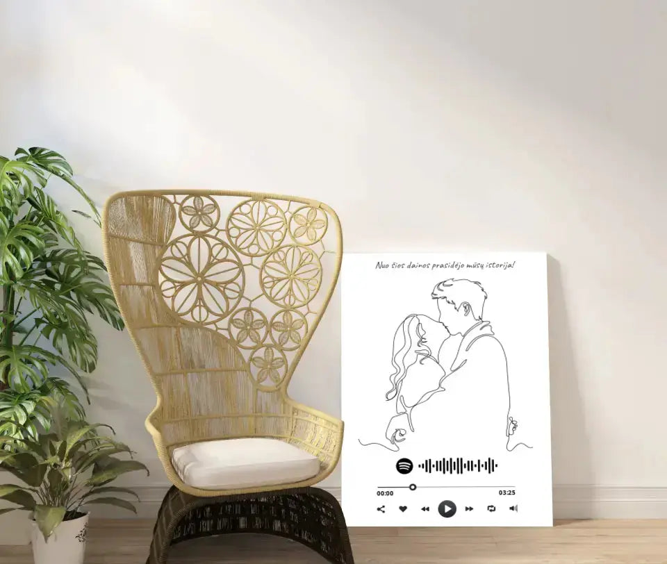 Personalizuotas Spotify muzikos grotuvas ant drobės su iliustracija, jūsų nuotrauka, daina ir spotify kodu Drobe - dovanokis.lt