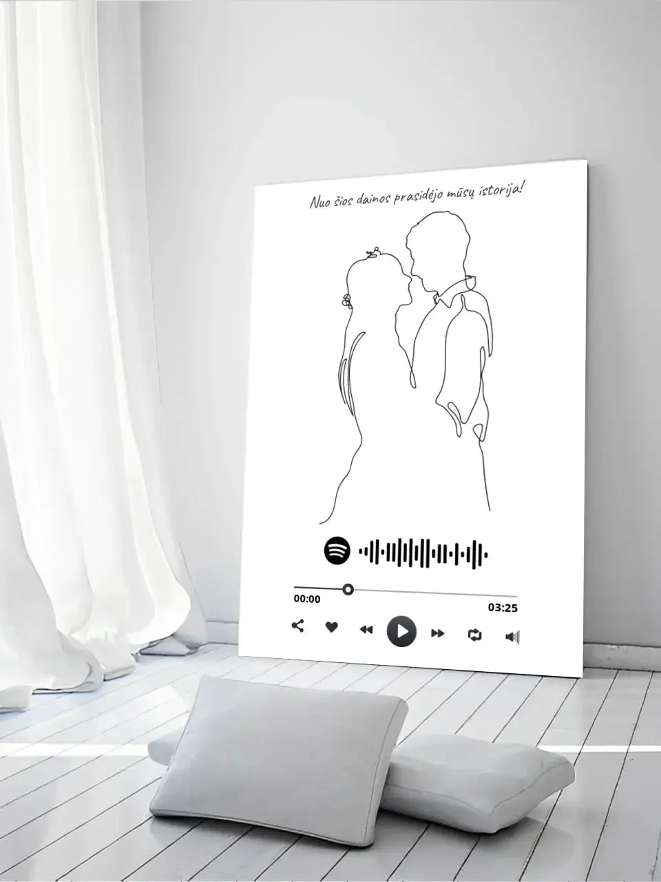 Personalizuotas Spotify muzikos grotuvas ant drobės su iliustracija, jūsų nuotrauka, daina ir spotify kodu Drobe - dovanokis.lt