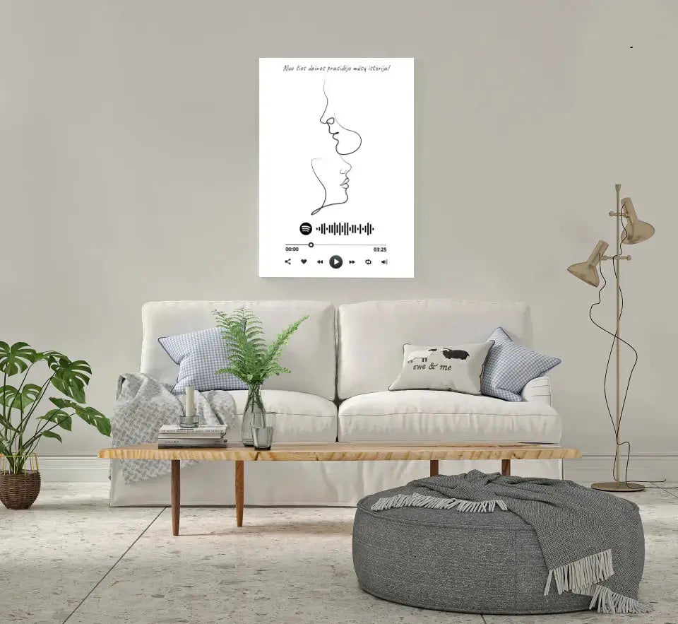 Personalizuotas Spotify muzikos grotuvas ant drobės su iliustracija, jūsų nuotrauka, daina ir spotify kodu Drobe - dovanokis.lt