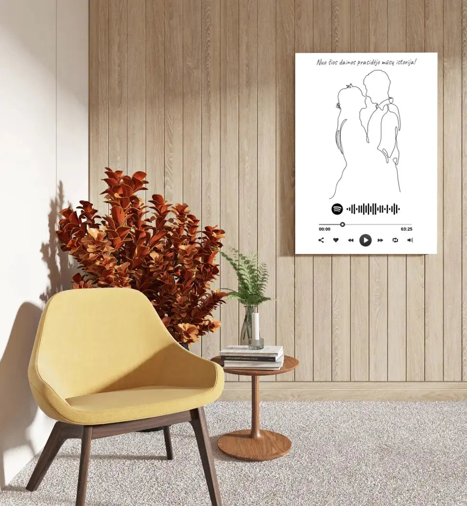 Personalizuotas Spotify muzikos grotuvas ant drobės su iliustracija, jūsų nuotrauka, daina ir spotify kodu Drobe - dovanokis.lt